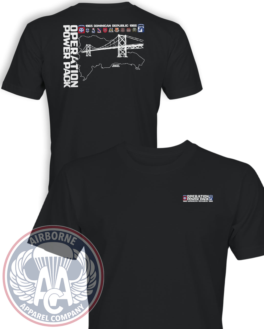 Operation Power Pack T-Shirt in Black, front and back