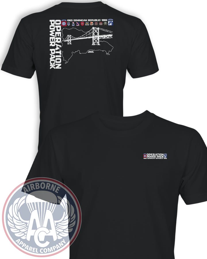 Operation Power Pack T-Shirt in Black, front and back