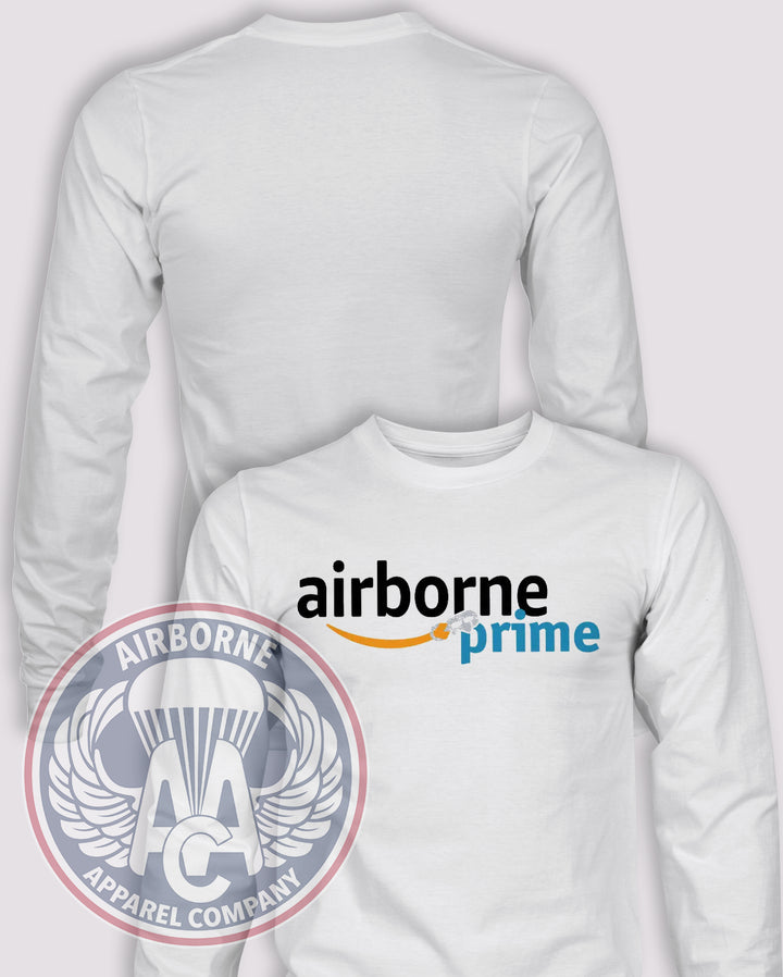 Airborne Prime Long Sleeve T-shirt — White — front print, blank back and sleeves
