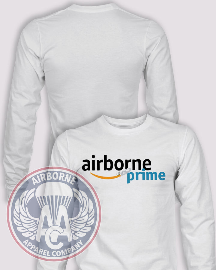 Airborne Prime Long Sleeve T-shirt — White — front print, blank back and sleeves
