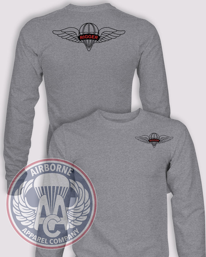 U.S. Army Parachute Rigger Long-Sleeve T-Shirt, Heather Grey, front and back views