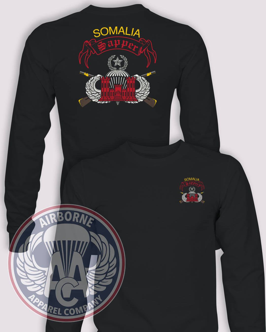Somalia Sapper Long-Sleeve T-Shirt, Black, front and back views
