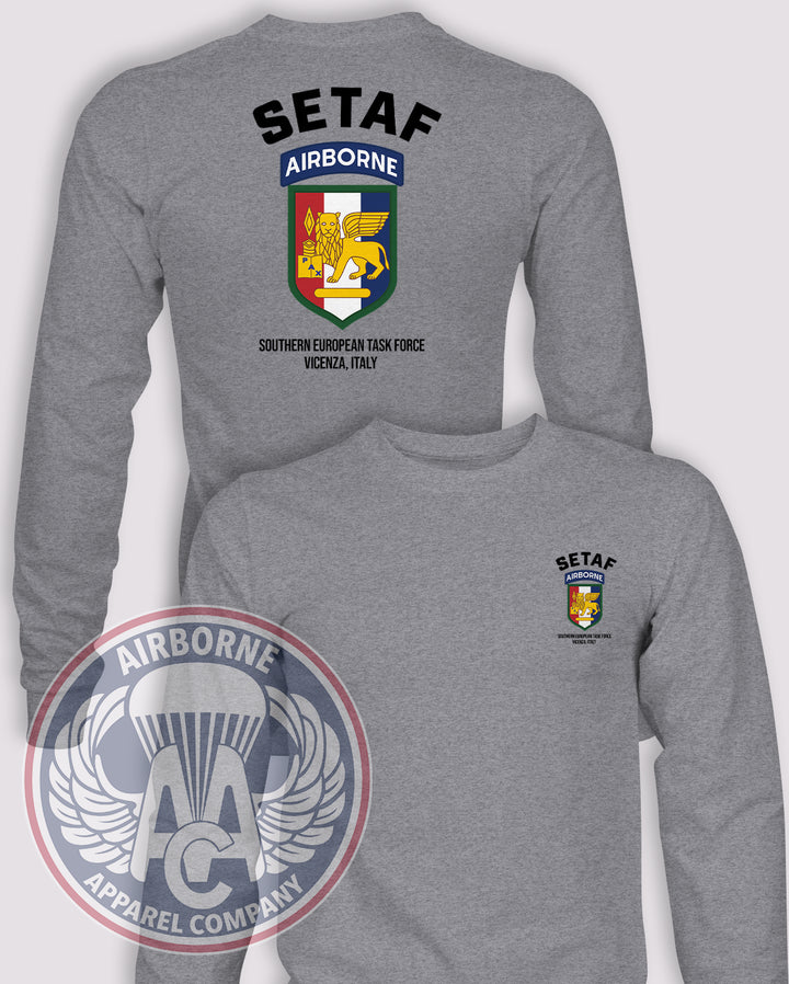Southern European Task Force SETAF Long-Sleeve T-Shirt, Heather Grey, front and back views