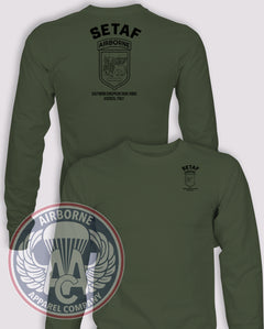 Southern European Task Force SETAF Long-Sleeve T-Shirt, OD Green, front and back views