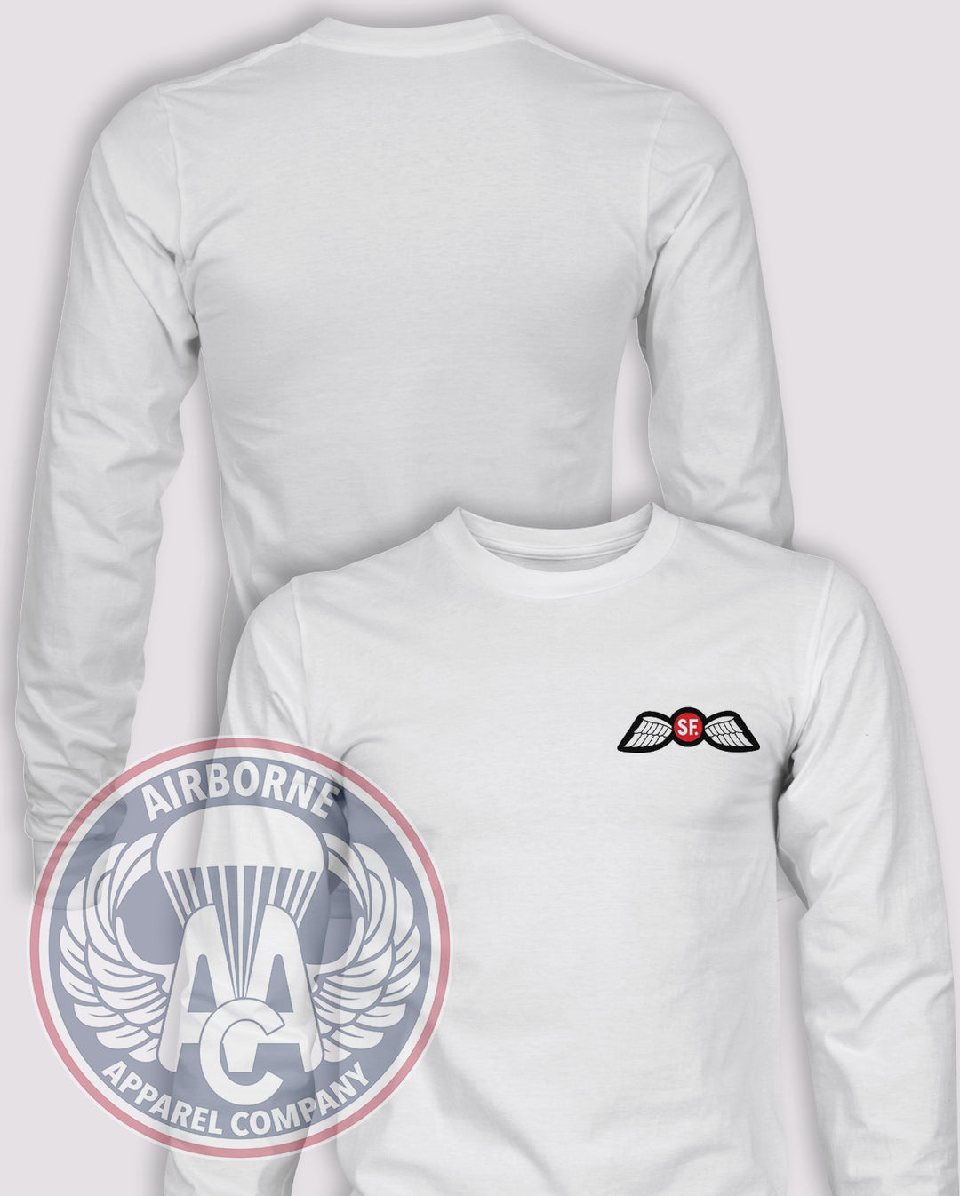 Jedburgh Wings SF Heritage Long Sleeve T-shirt — White — front print, blank back and sleeves
