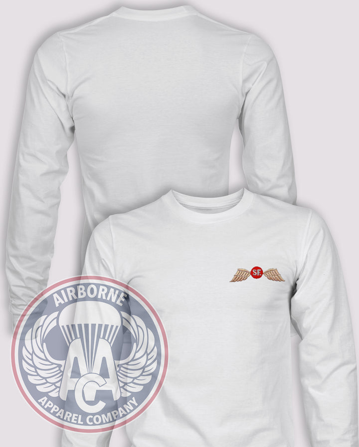 Jedburgh Wings SF Heritage Long Sleeve T-shirt — White — front print, blank back and sleeves