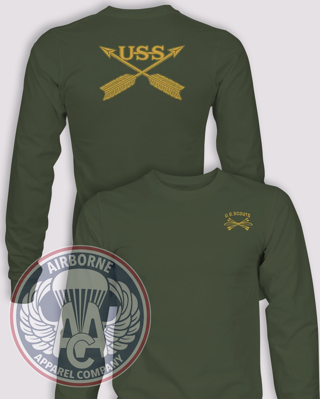 U.S. Scouts SF Heritage Long-Sleeve T-Shirt, OD Green, front and back views