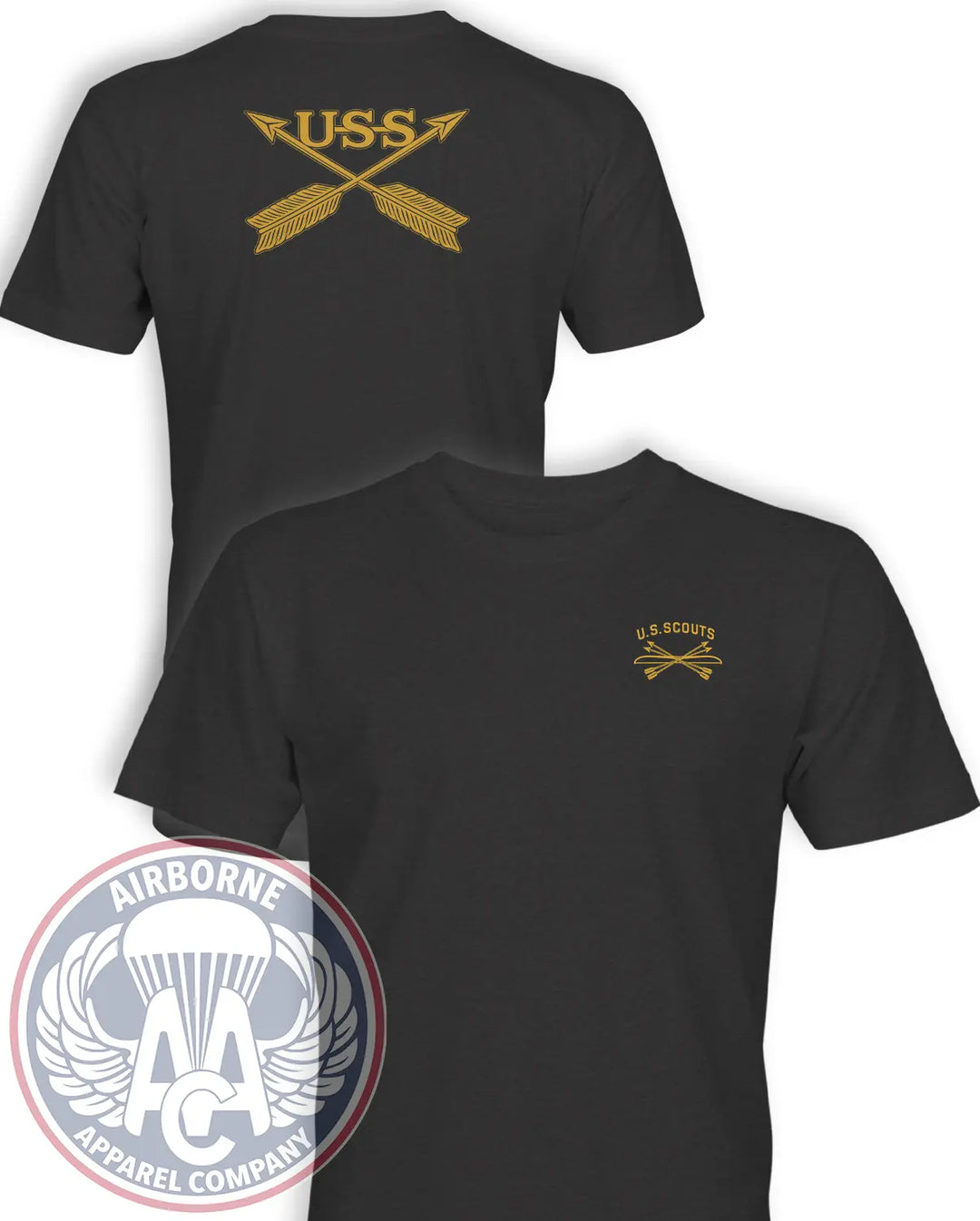 U.S. Scouts SF Heritage T-Shirt in Heathered Charcoal — front and back