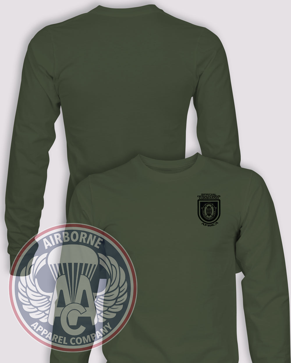 SOC-Africa Flash Long Sleeve T-shirt — OD Green — front print, blank back and sleeves