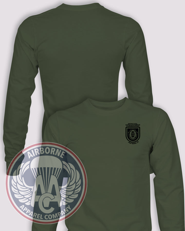 SOC-Africa Flash Long Sleeve T-shirt — OD Green — front print, blank back and sleeves