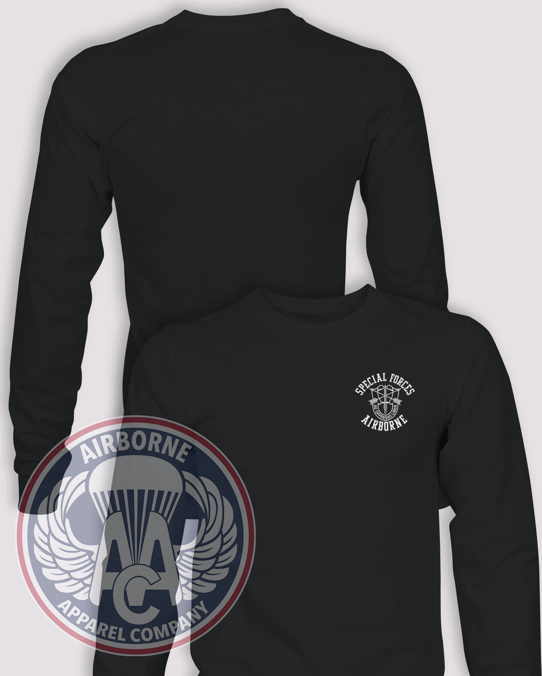 Special Forces Group Long Sleeve T-shirt — Black — front print, blank back and sleeves