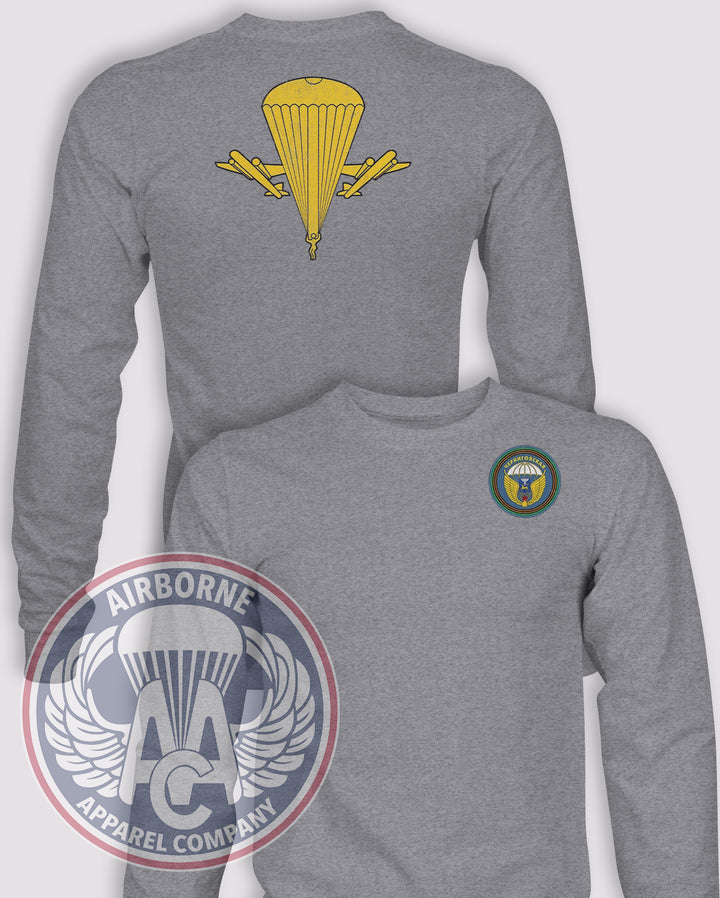 Russian 76th Guards Airborne Long-Sleeve T-Shirt, Heather Grey, front and back views