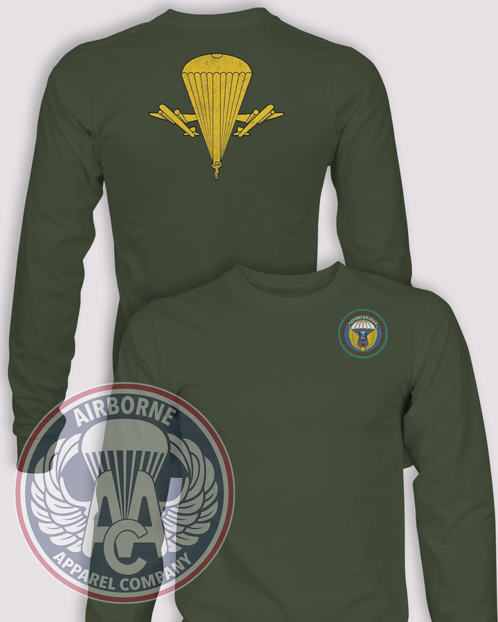 Russian 76th Guards Airborne Long-Sleeve T-Shirt, OD Green, front and back views