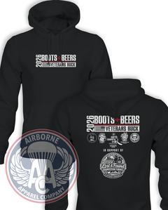 Operation Boots + Beers Champion Powerblend Hoodie in Black, front and back