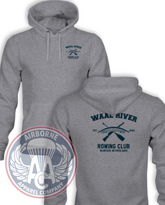 Waal River Rowing Club Heather Gray Champion Powerblend hoodie, front and back
