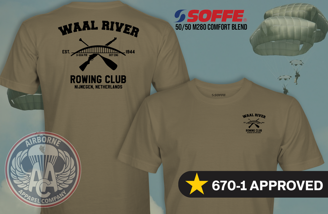 Waal River Rowing Club 670-1 compliant Tan T-shirt, front and back